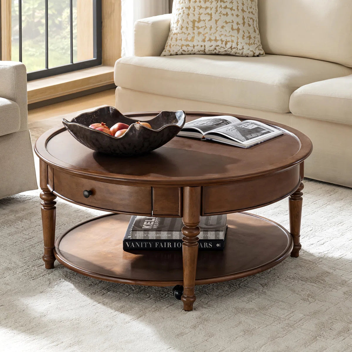 Nikolaus 39.5"W Traditional Solid Wood Base with Caster and Storage Coffee Table