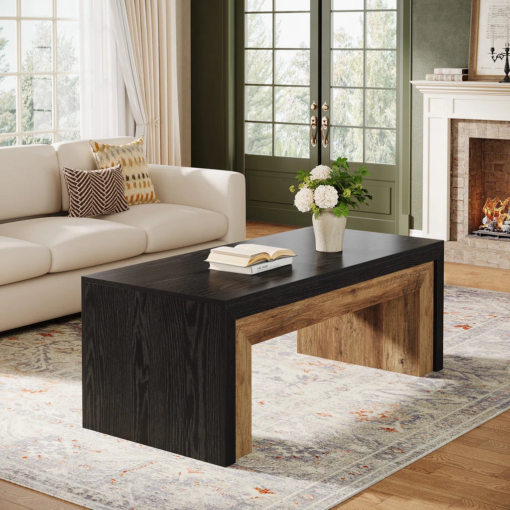 47.2" Rectangle Coffee Table For Living Room, Two-Tone Center Table