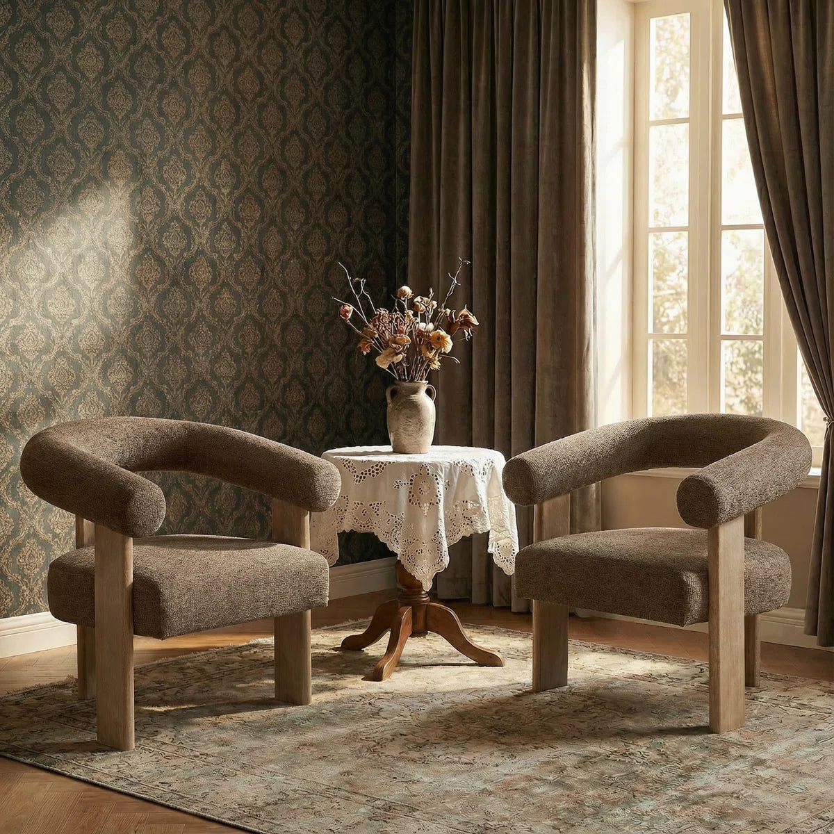 Modern Barrel Back Accent Chair with Solid Wood Three-Leg Frame