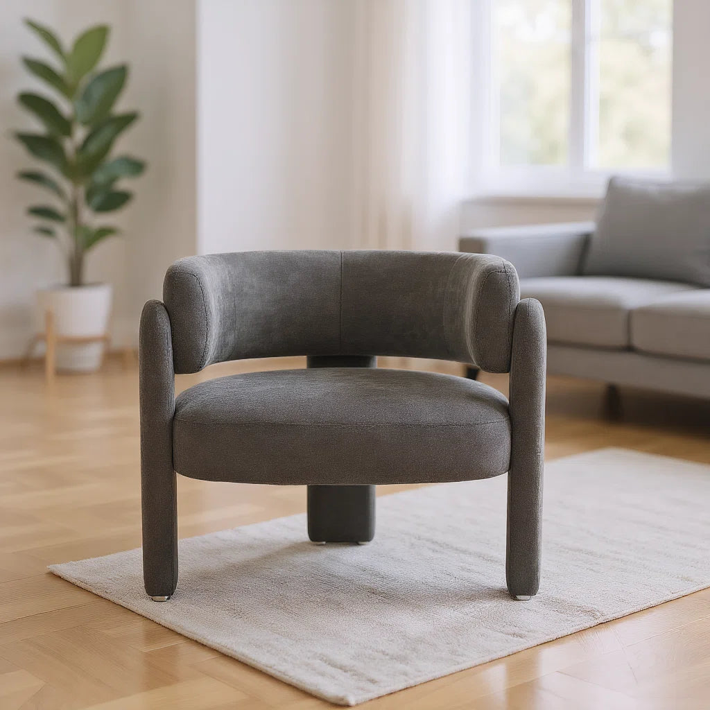 33" Modern Accent Chair with Curved Backrest and Three-Leg Base