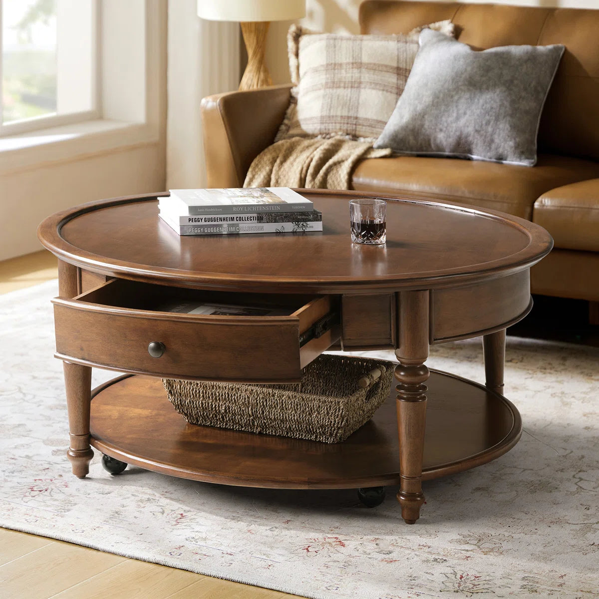 Nikolaus 39.5"W Traditional Solid Wood Base with Caster and Storage Coffee Table