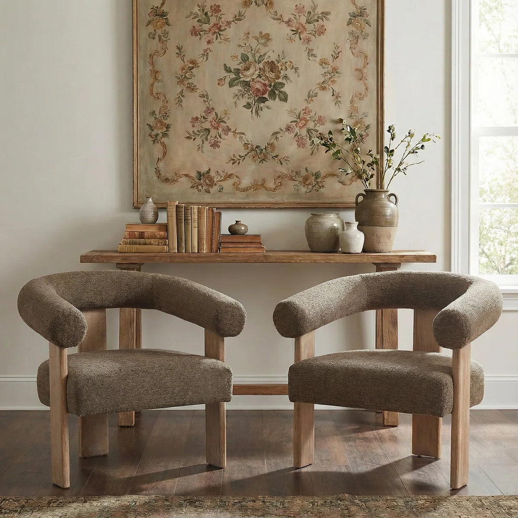 Modern Barrel Back Accent Chair with Solid Wood Three-Leg Frame