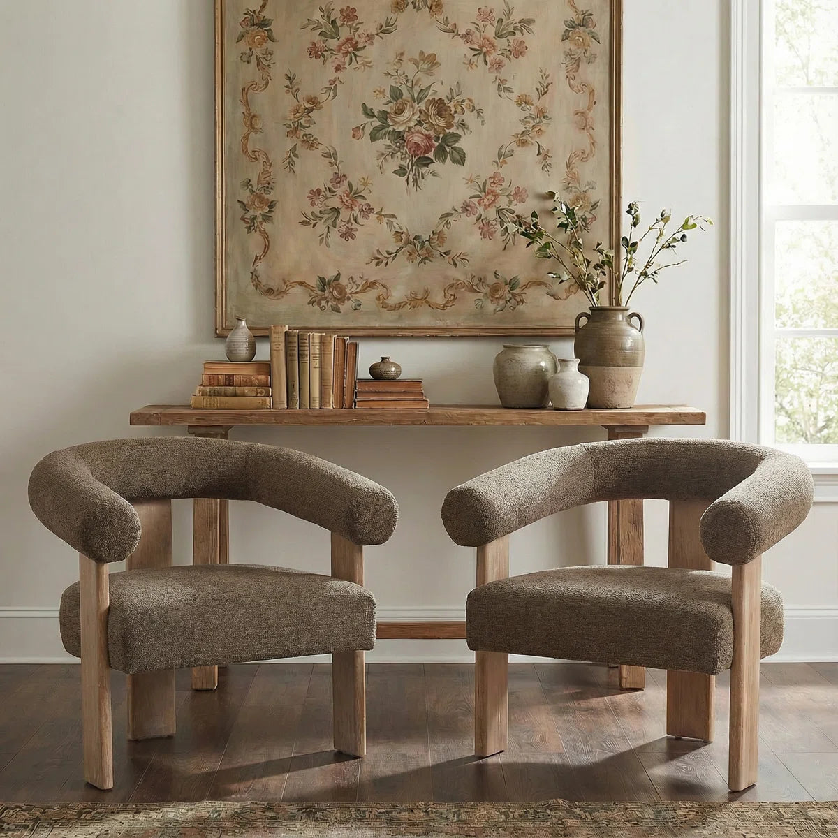 Modern Barrel Back Accent Chair with Solid Wood Three-Leg Frame