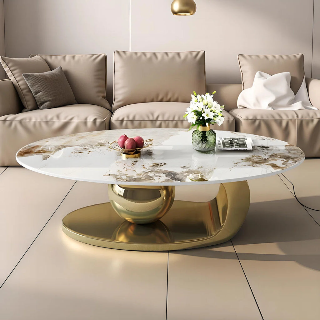 Delvan Oversize 51.2'' L Oval Countertop Coffee Table With Stainless Steel Base