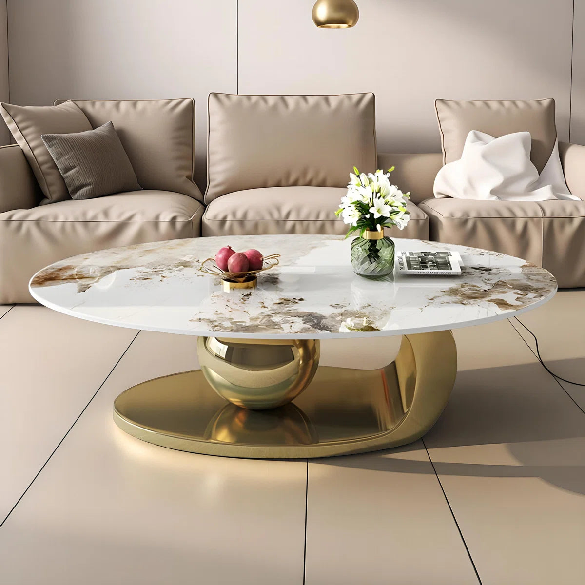Delvan Oversize 51.2'' L Oval Countertop Coffee Table With Stainless Steel Base