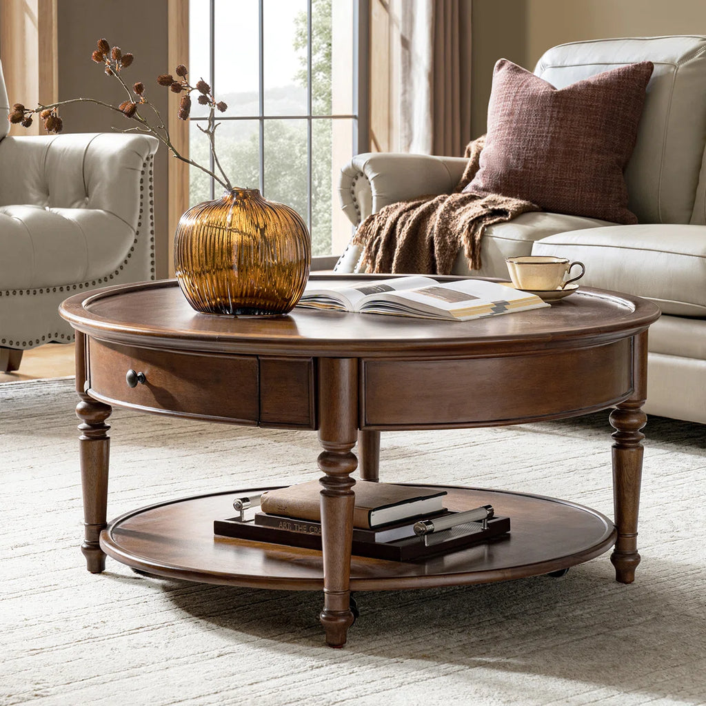Nikolaus 39.5"W Traditional Solid Wood Base with Caster and Storage Coffee Table