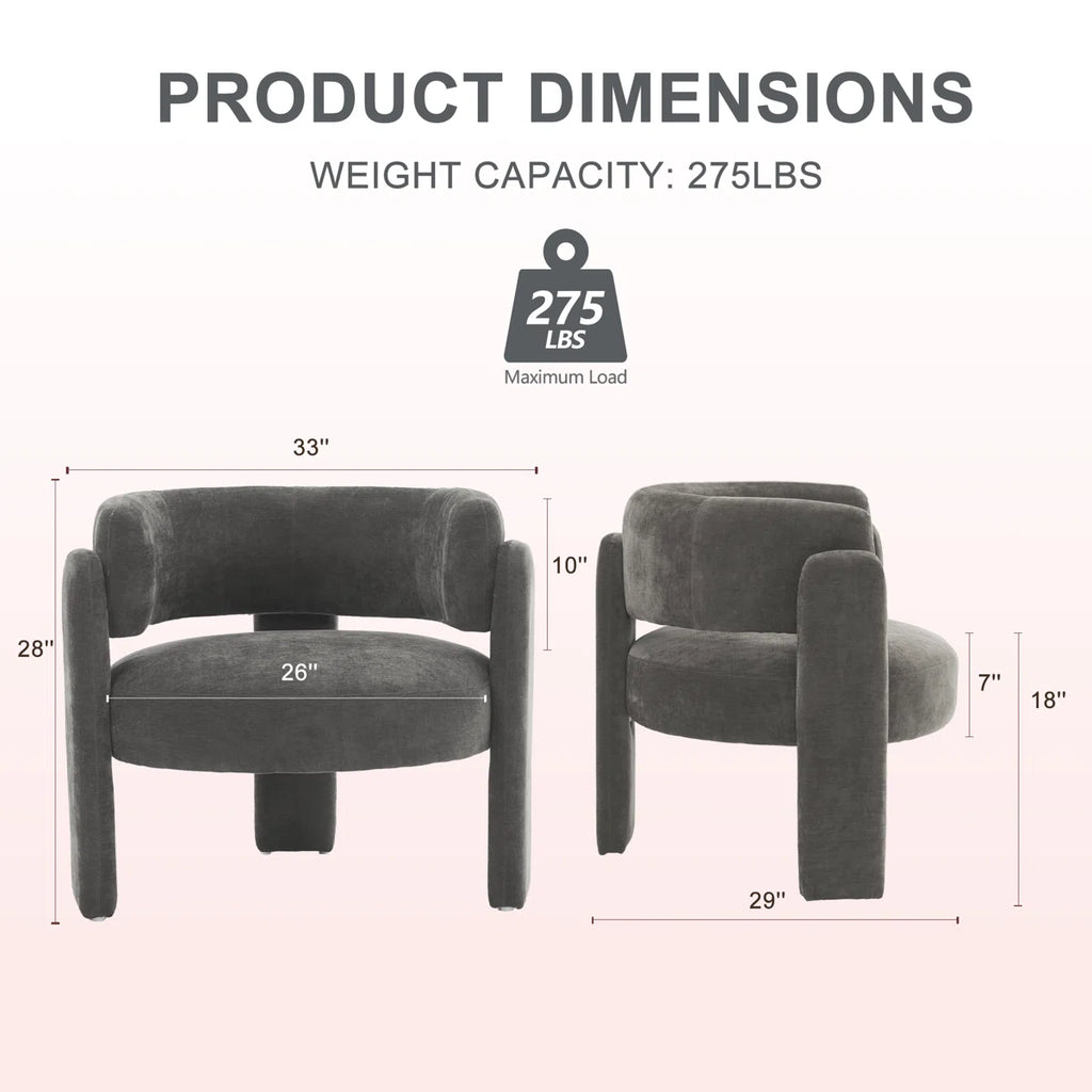33" Modern Accent Chair with Curved Backrest and Three-Leg Base