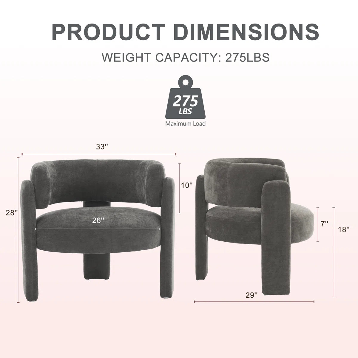 33" Modern Accent Chair with Curved Backrest and Three-Leg Base