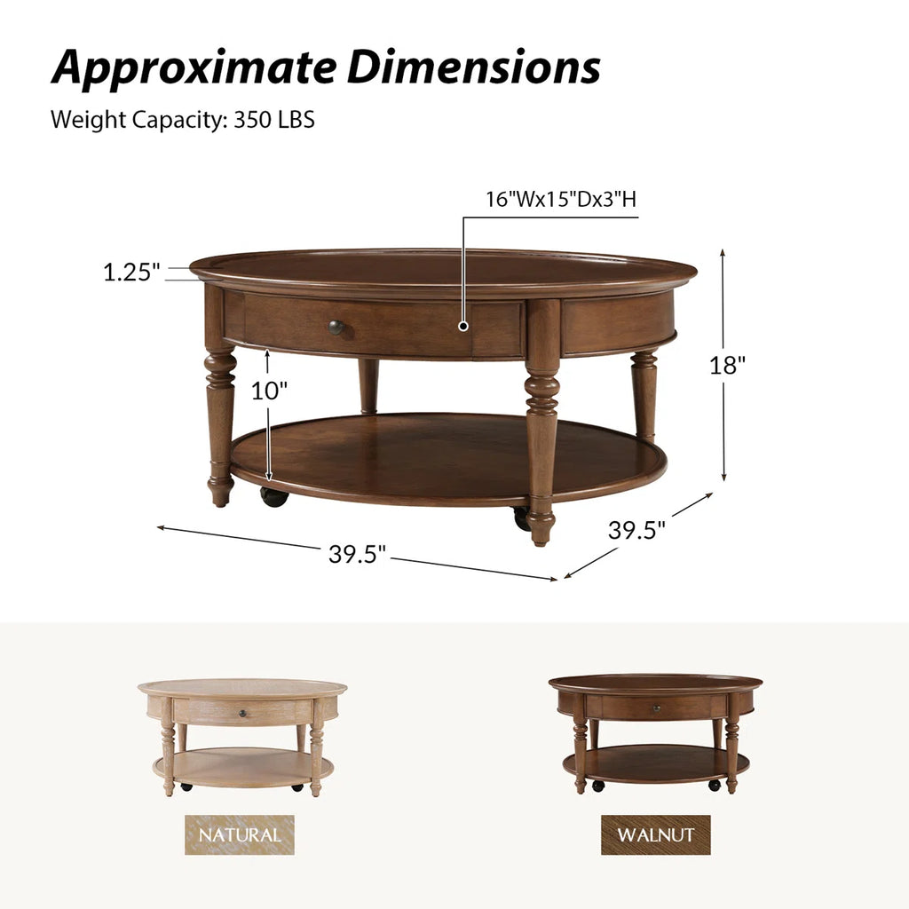 Nikolaus 39.5"W Traditional Solid Wood Base with Caster and Storage Coffee Table