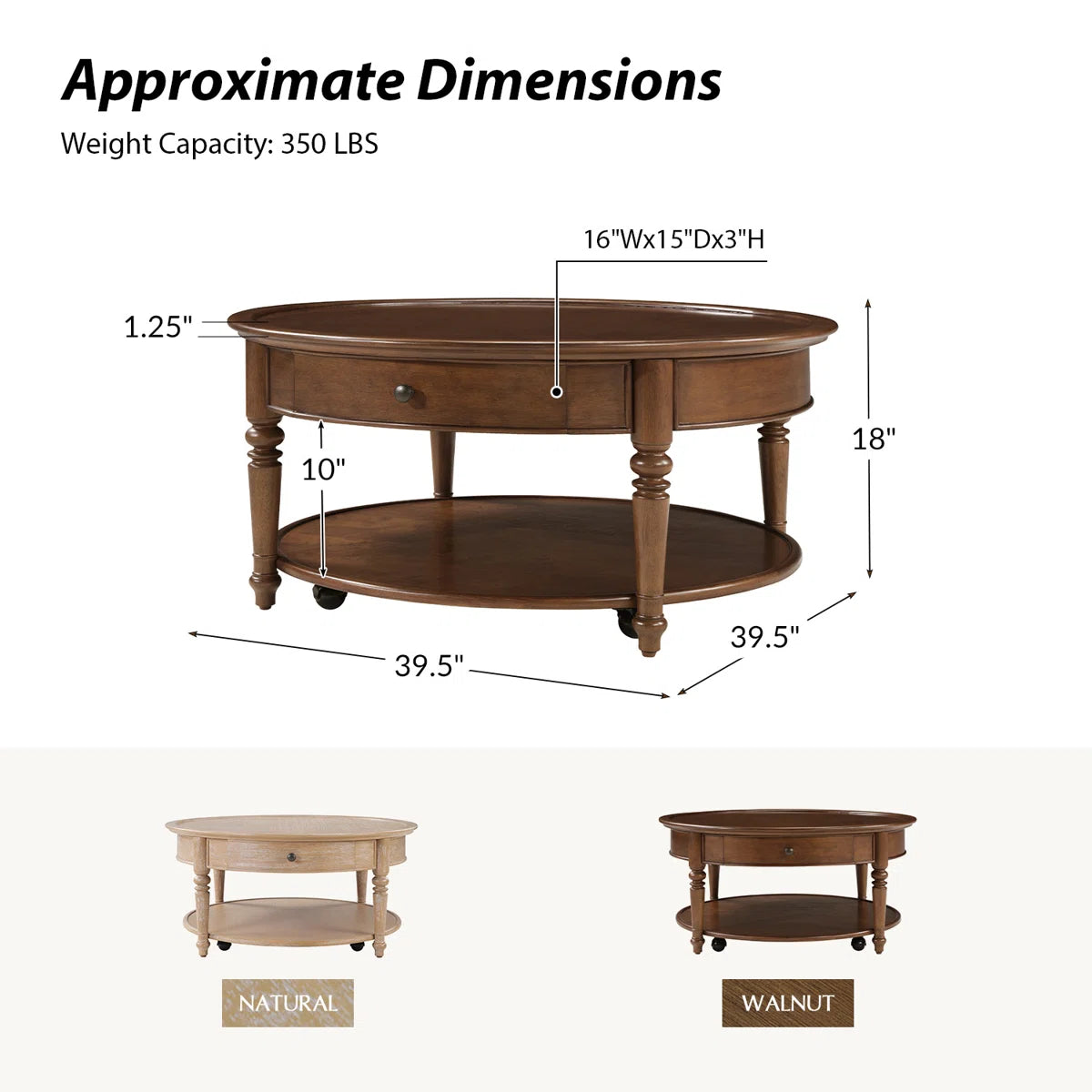 Nikolaus 39.5"W Traditional Solid Wood Base with Caster and Storage Coffee Table