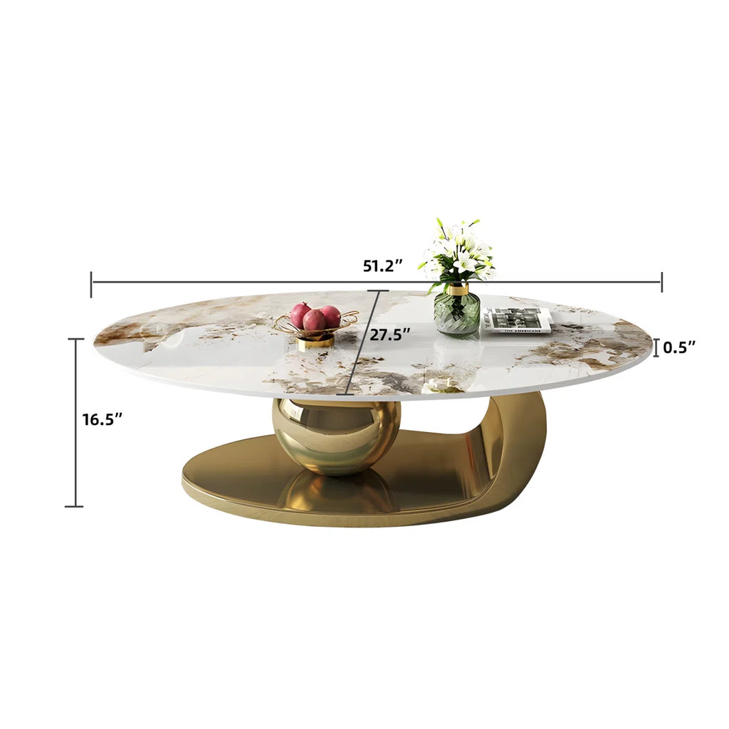 Delvan Oversize 51.2'' L Oval Countertop Coffee Table With Stainless Steel Base