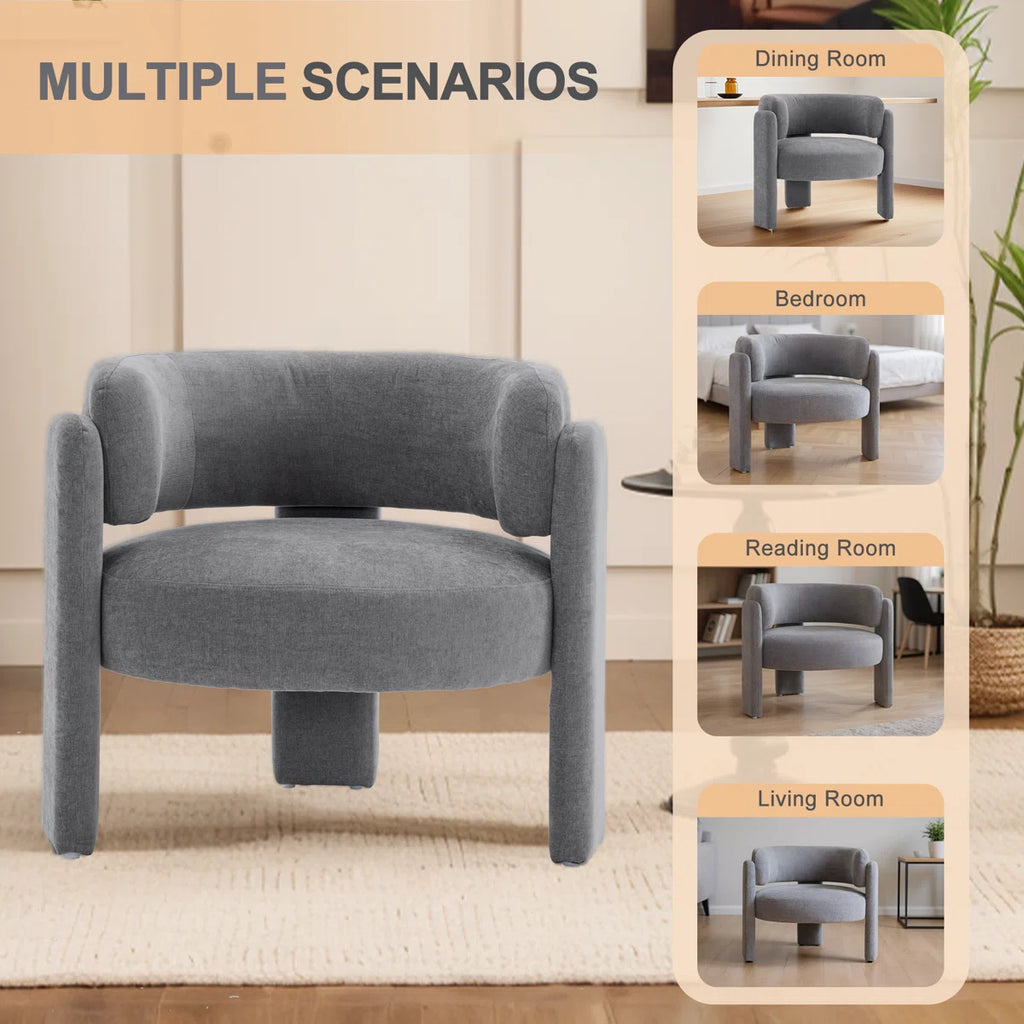 33" Modern Accent Chair with Curved Backrest and Three-Leg Base