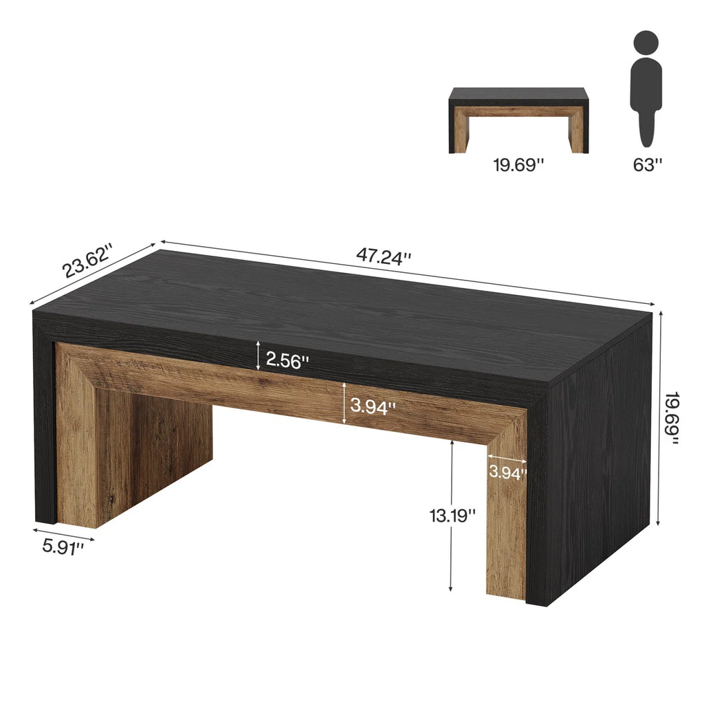 47.2" Rectangle Coffee Table For Living Room, Two-Tone Center Table