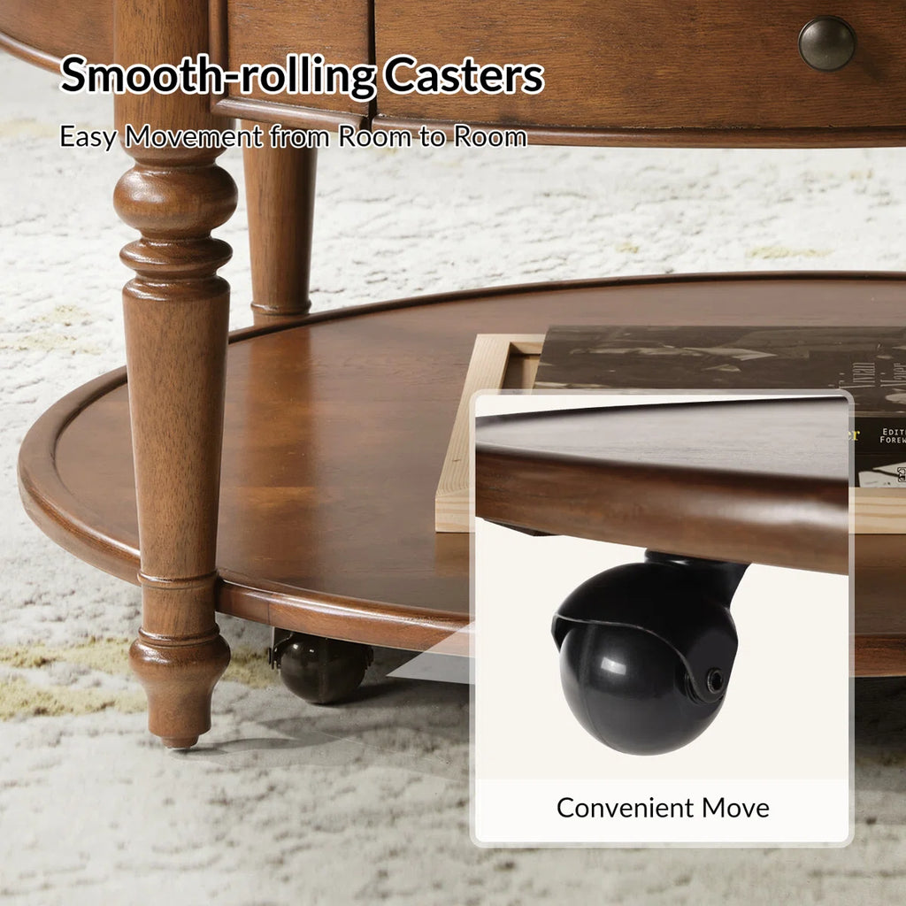 Nikolaus 39.5"W Traditional Solid Wood Base with Caster and Storage Coffee Table