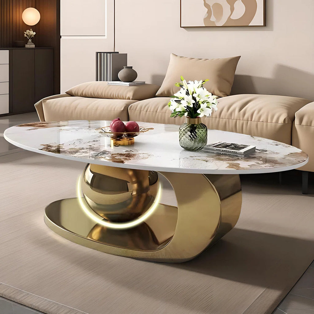 Delvan Oversize 51.2'' L Oval Countertop Coffee Table With Stainless Steel Base