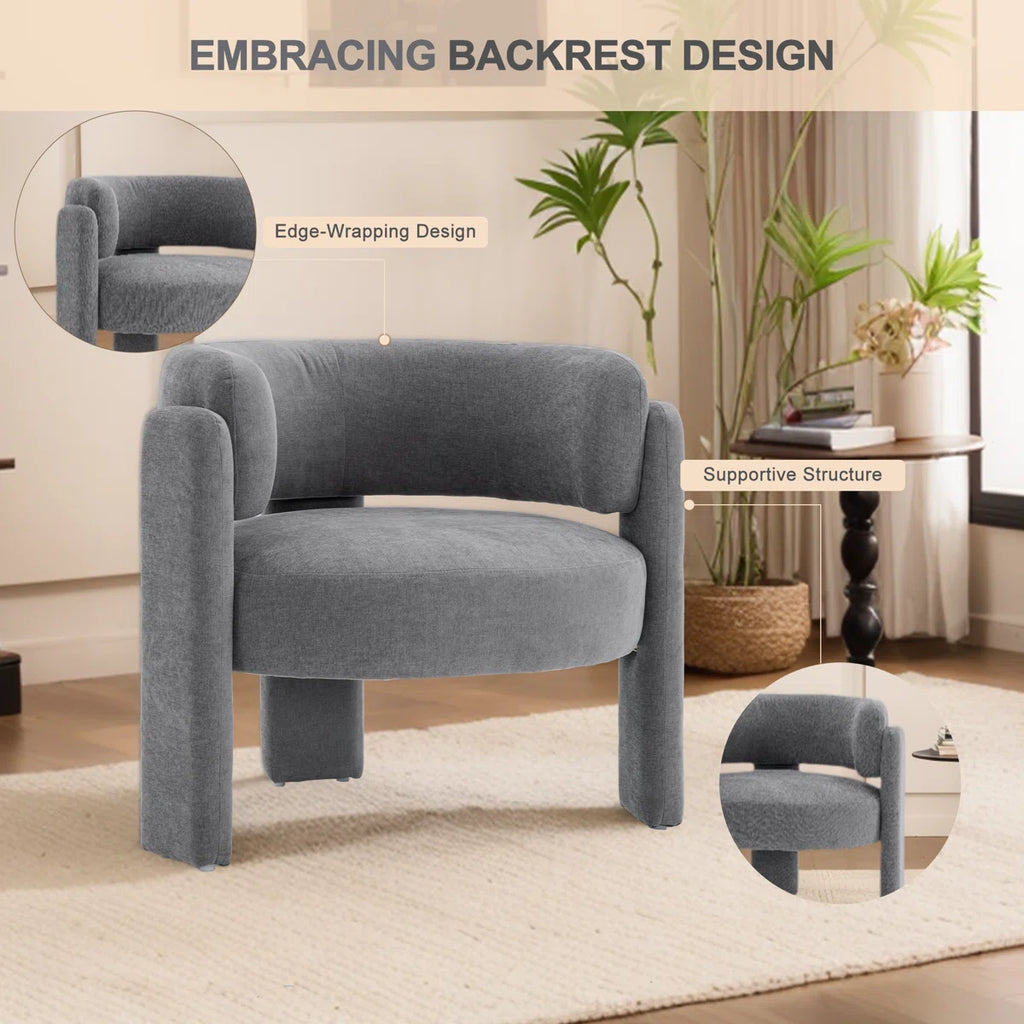 33" Modern Accent Chair with Curved Backrest and Three-Leg Base