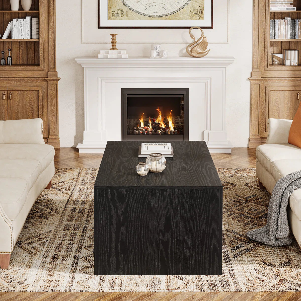 47.2" Rectangle Coffee Table For Living Room, Two-Tone Center Table