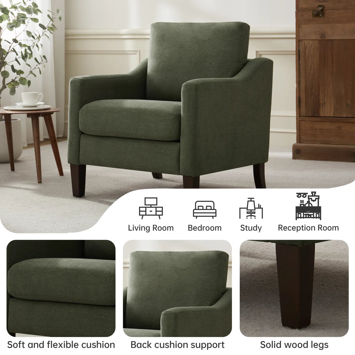 Armchair With Solid Wood Legs
