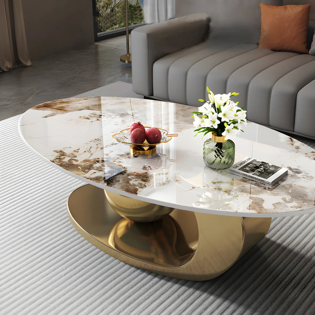 Delvan Oversize 51.2'' L Oval Countertop Coffee Table With Stainless Steel Base