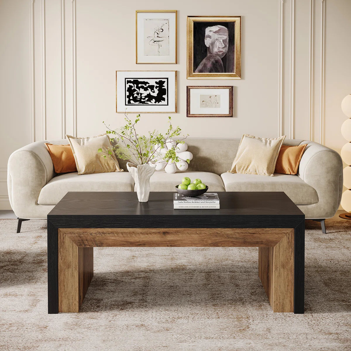 47.2" Rectangle Coffee Table For Living Room, Two-Tone Center Table