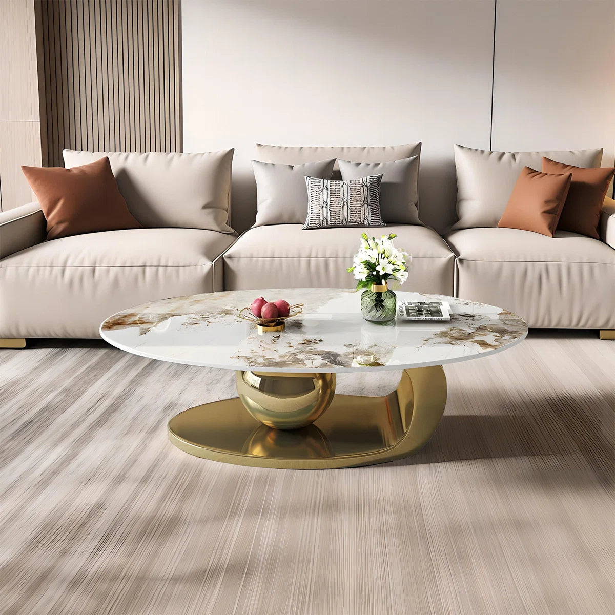 Delvan Oversize 51.2'' L Oval Countertop Coffee Table With Stainless Steel Base