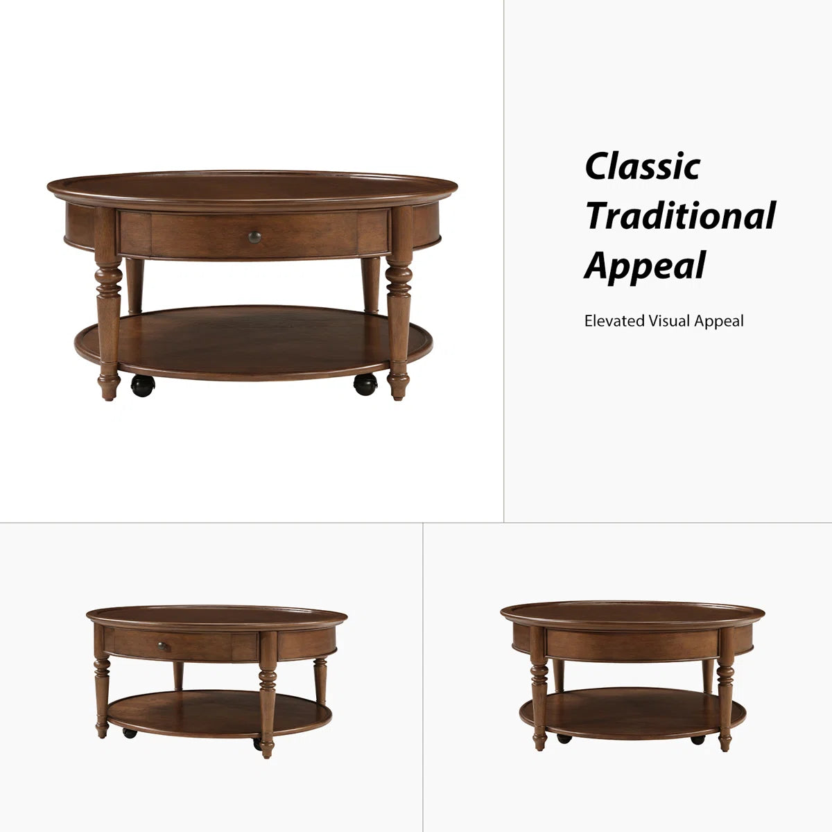 Nikolaus 39.5"W Traditional Solid Wood Base with Caster and Storage Coffee Table