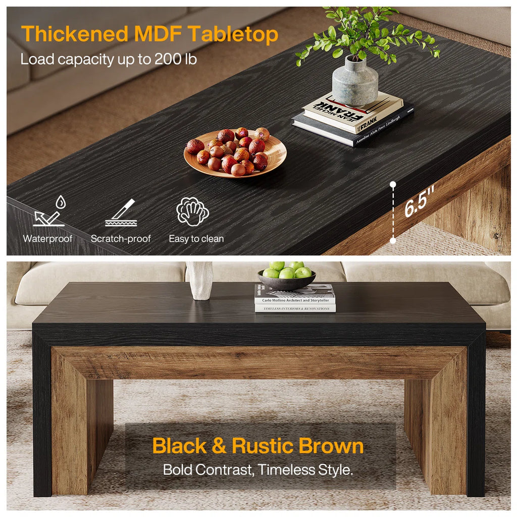 47.2" Rectangle Coffee Table For Living Room, Two-Tone Center Table